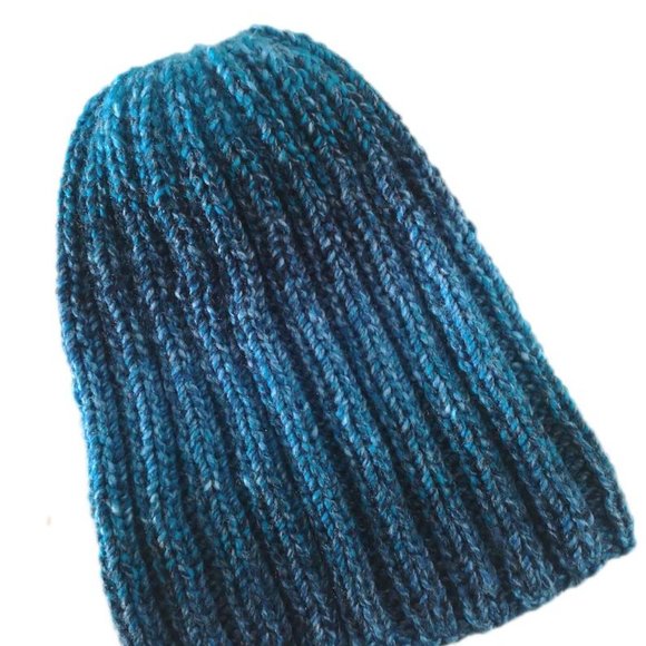 Adult Knit Messy Bun Ponytail Beanie Hat Toque Stretchy Blue Sapphire - Picture 2 of 4